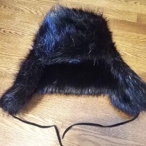 Genuine Rabbit Fur Black Trapper Hat